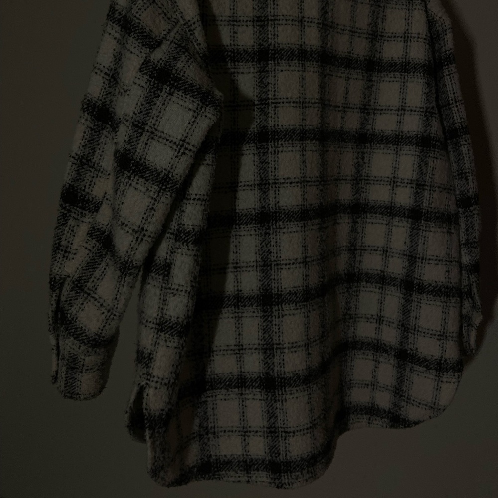 H&M Plaid Oversized Shirt Jacket Shacket White Grey & Black